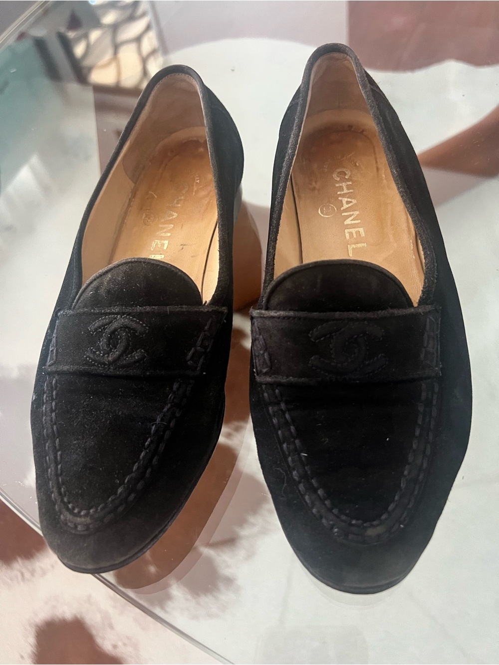Authentic Chanel Black Suede Classic Loafers/Penny Loafers - Picture 9 of 11